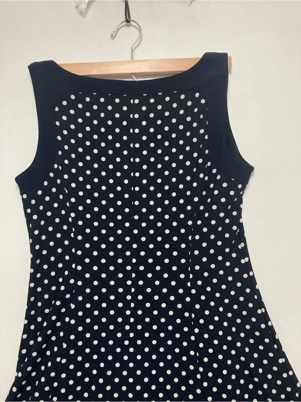Lauren Ralph Lauren Navy Blue &White Polka Dot Sleeveles Midi Dress Size 12